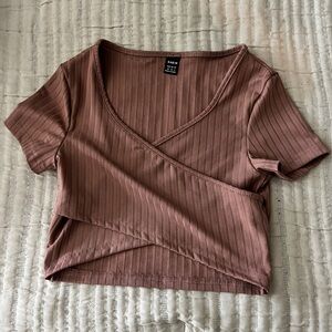 SHEIN Purple Ribbed Crop T-Shirt